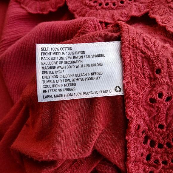 Knox Rose Red Eyelet Peasant Blouse M boho lace short sleeve swing cottagecore - Picture 7 of 11